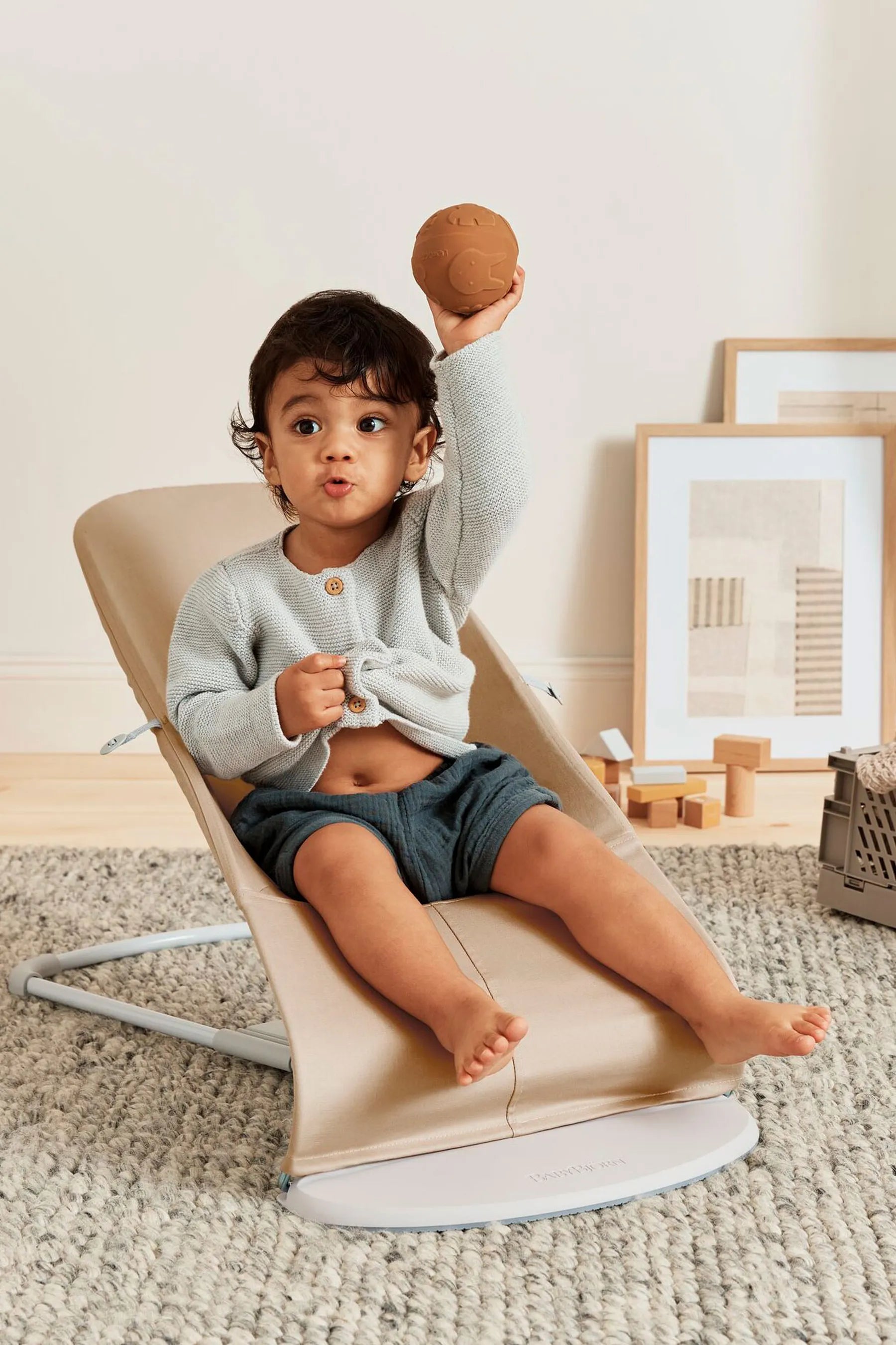 Бебешки Шезлонг Balance Soft Cotton Jersey Beige Grey Woven Jersey Babybjörn