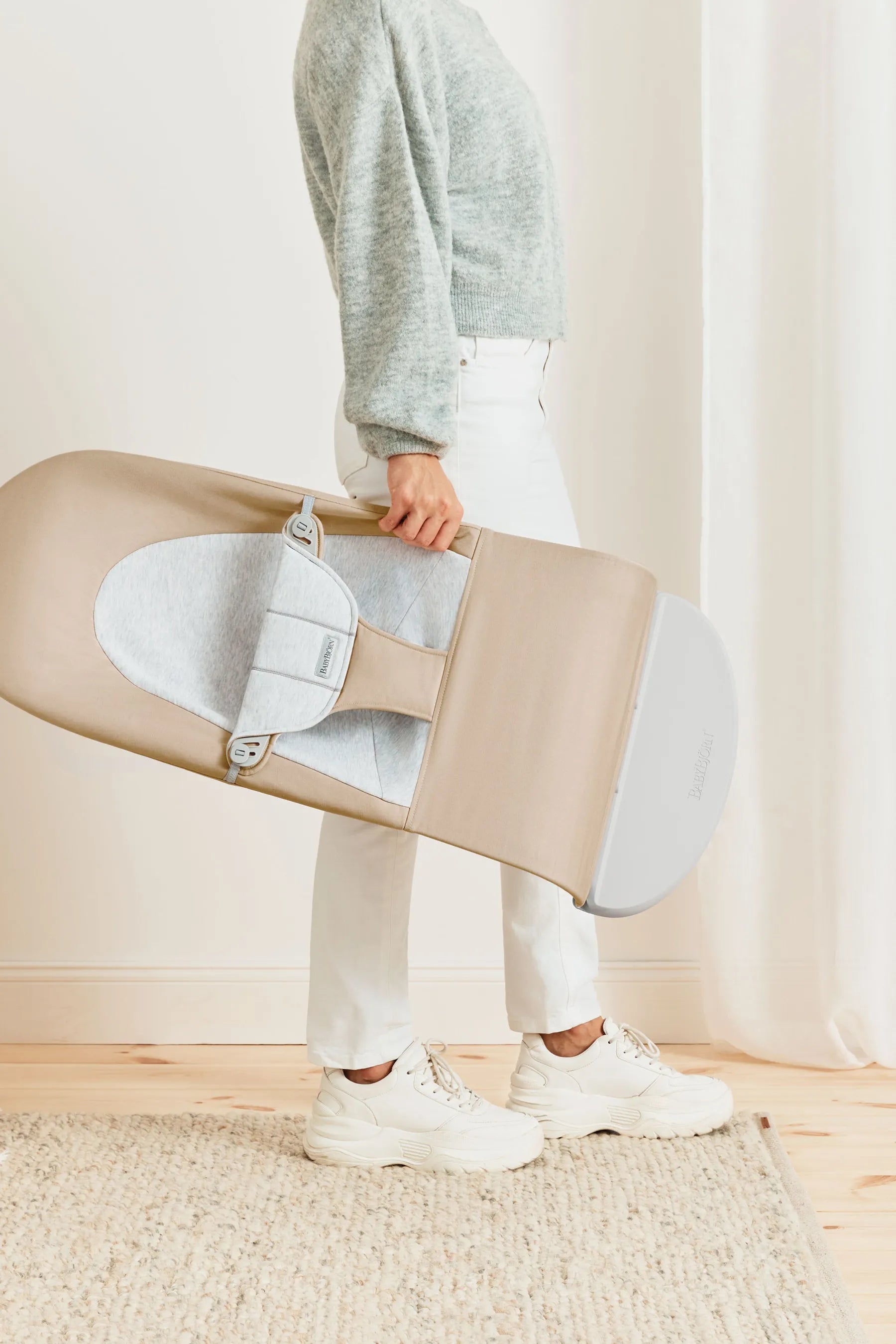 Бебешки Шезлонг Balance Soft Cotton Jersey Beige Grey Woven Jersey Babybjörn