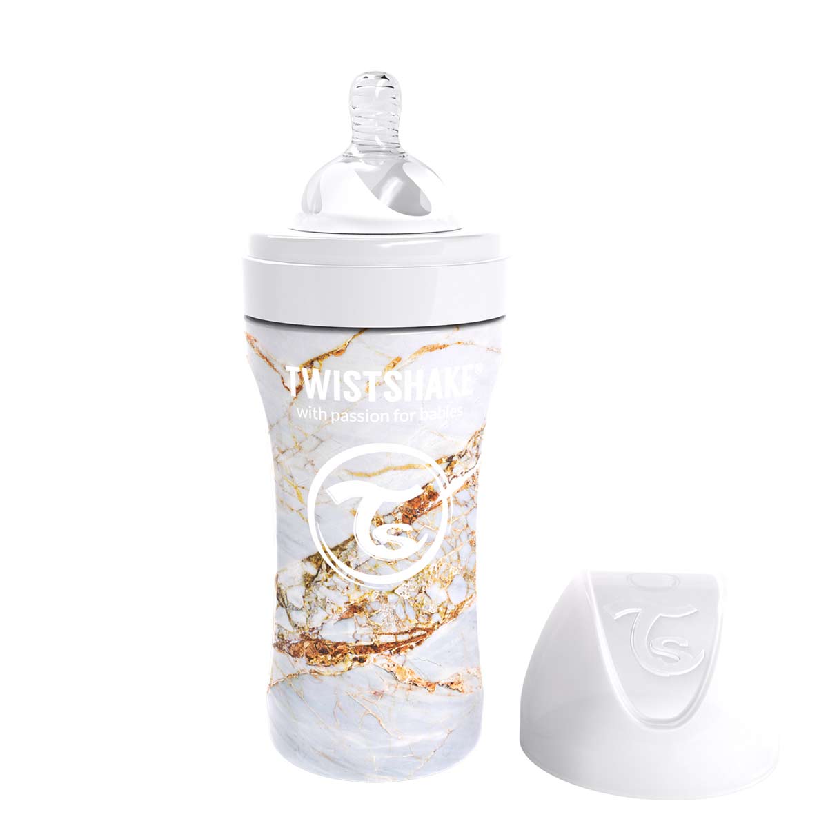 Anti Colic Stainless Steel 330ml Marble White Twistshake