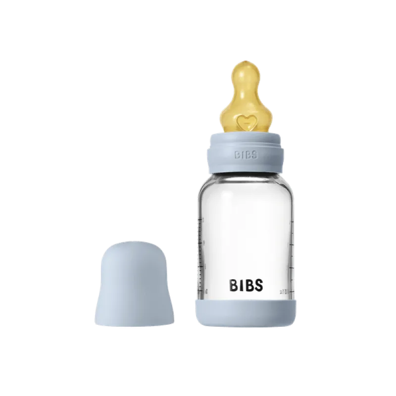 Бебешка Стъклена Бутилка 120 Мл. (каучук) Baby Blue Bibs