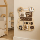 Дървен Бизи Борд Мече Монтесори Дъска За Фина Моторика, 30x39 См Ginger Home