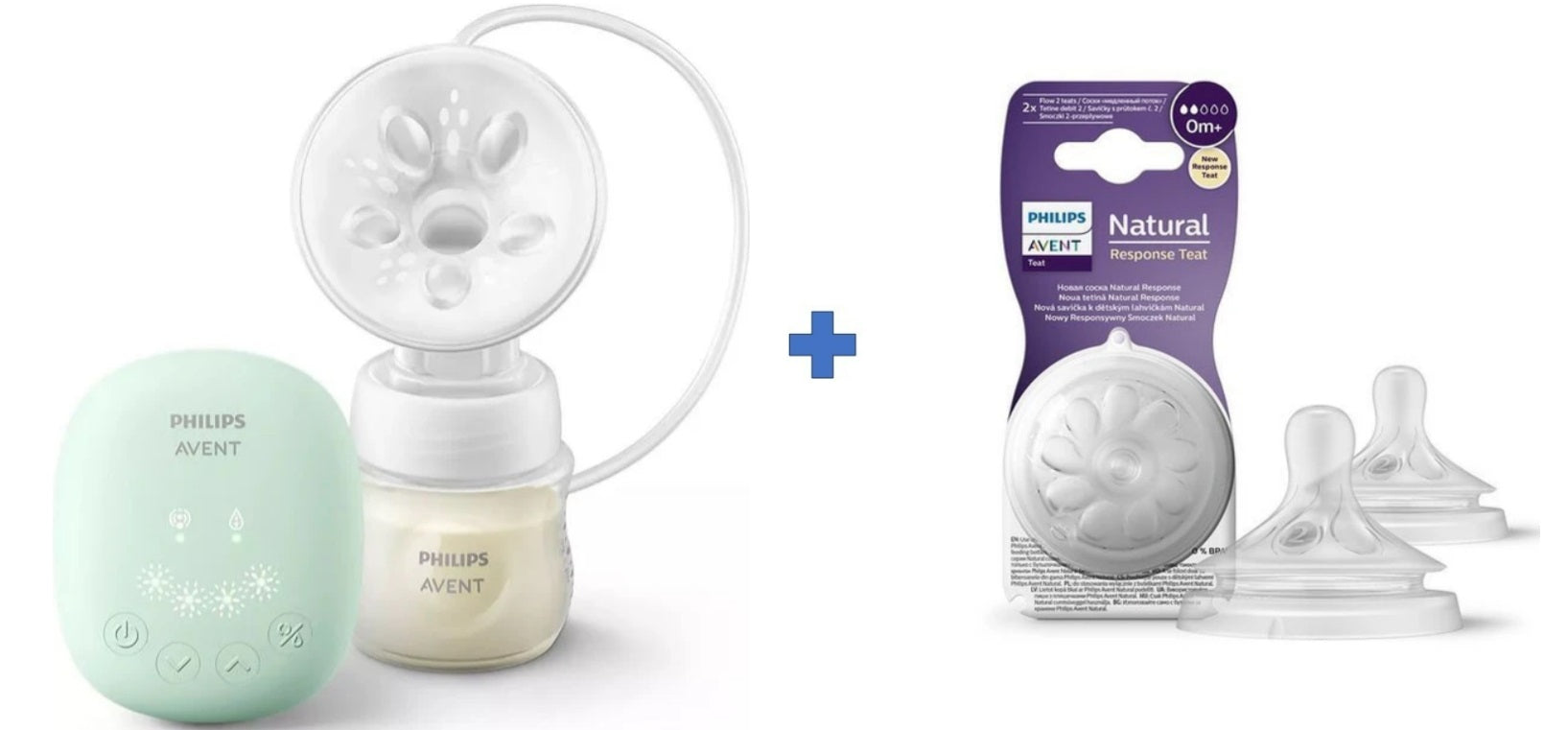 Pompă electrică de sân + tetine de alăptare Avent Natural Response 0 M+, putere de debit 2