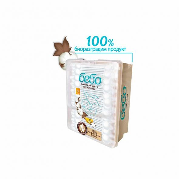 Клечки за уши БЕБО с ограничител 60 бр.