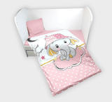 Set de lenjerie de pat Rainy Baby 3 piese 60x120 cm. Elefant roz
