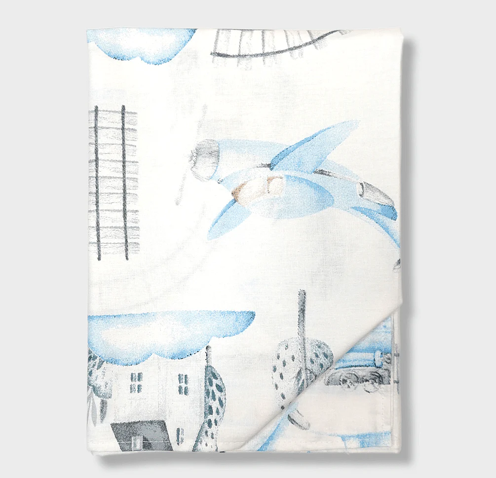 Rainy Бебешки чаршаф за количка 55/78 ранфорс щампа Синьо влакче