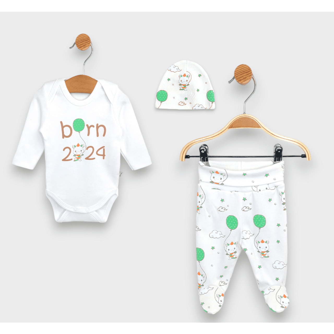 Set bebeluș Rainy din 3 piese, născut în 2024, 62 cm.