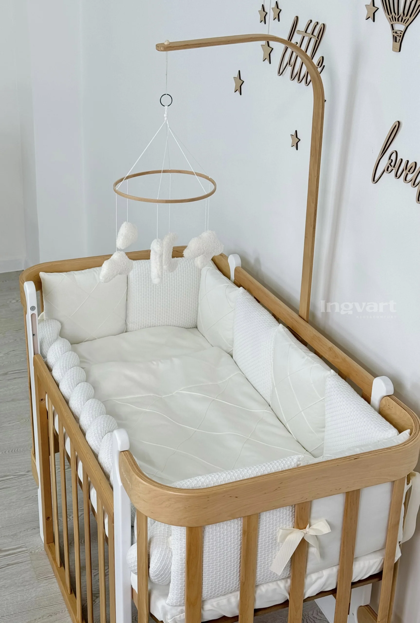 Луксозен Спален Комплект Сатен и гофриран памук цвят екрю/бял 60/120 Ingvart