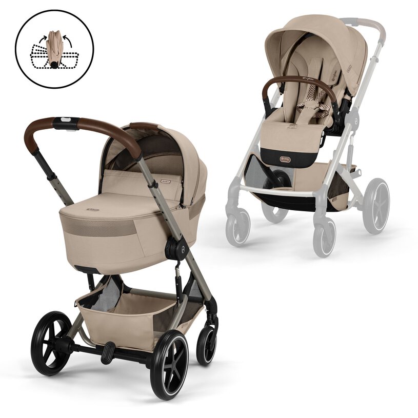 Gold Бебешка Комбинирана Количка Balios S Lux Tpe Almond Beige 2026 + Сгъваем Кош За Новородено Cybex