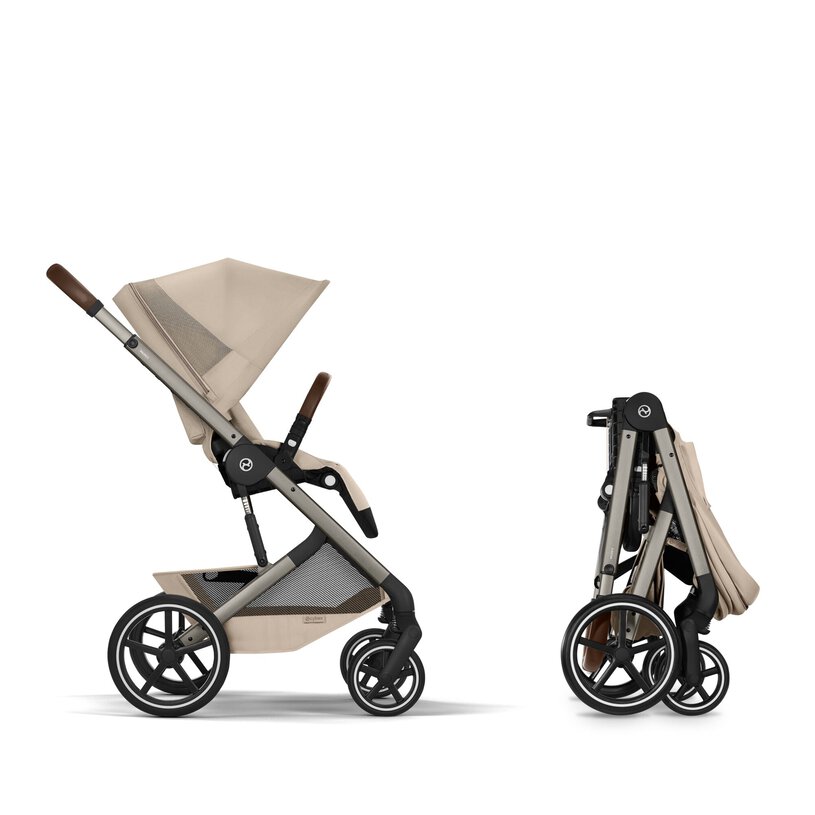 Gold Бебешка Комбинирана Количка Balios S Lux Tpe Almond Beige 2026 + Сгъваем Кош За Новородено Cybex