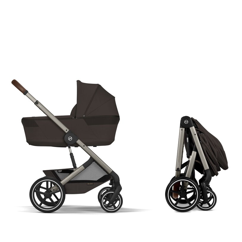 Gold Бебешка Комбинирана Количка Balios S Lux Tpe Chocolate Brown 2026 + Сгъваем Кош За Новородено Cybex