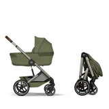 Gold Бебешка Комбинирана Количка Balios S Lux Tpe Moss Green 2026 + Сгъваем Кош За Новородено Cybex