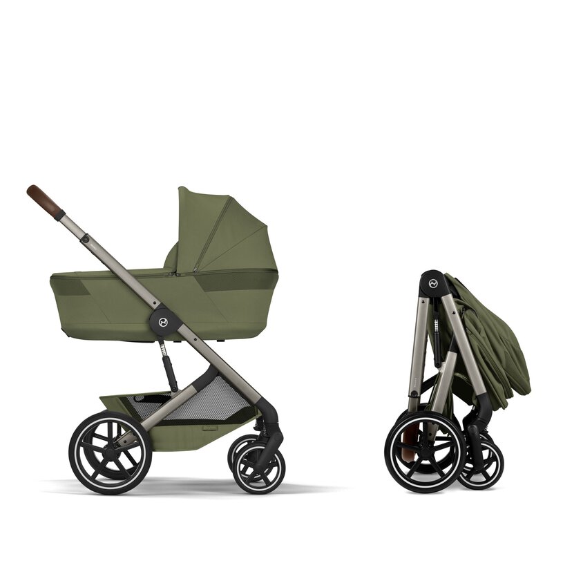 Gold Бебешка Комбинирана Количка Balios S Lux Tpe Moss Green 2026 + Сгъваем Кош За Новородено Cybex