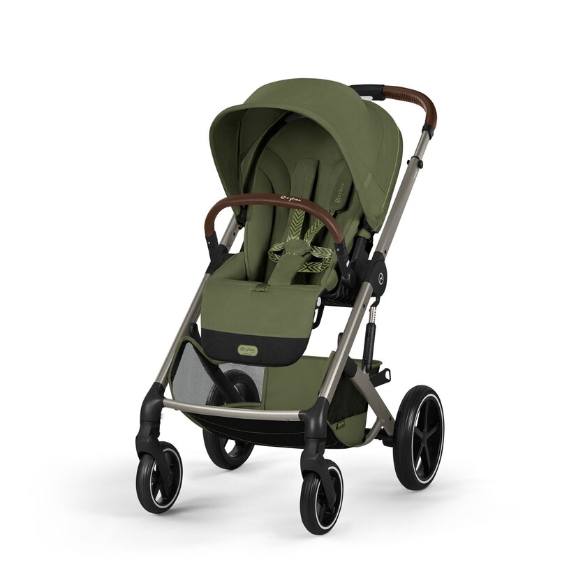 Gold Бебешка Комбинирана Количка Balios S Lux Tpe Moss Green 2026 + Сгъваем Кош За Новородено Cybex