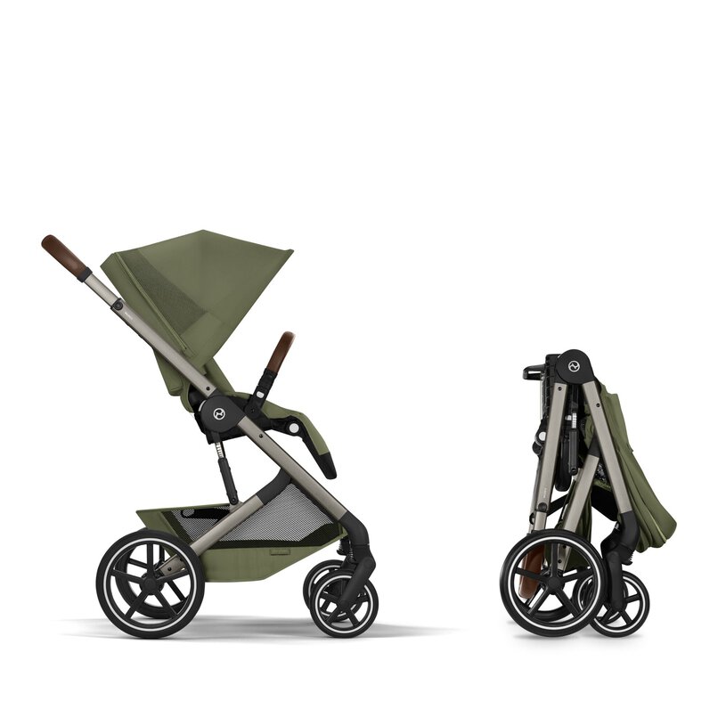 Gold Бебешка Комбинирана Количка Balios S Lux Tpe Moss Green 2026 + Сгъваем Кош За Новородено Cybex