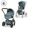 Gold Бебешка Комбинирана Количка Balios S Lux Tpe Stormy Blue 2026 + Сгъваем Кош За Новородено Cybex