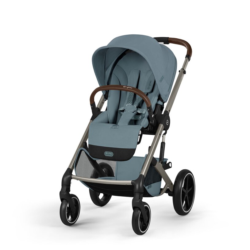 Gold Бебешка Комбинирана Количка Balios S Lux Tpe Stormy Blue 2026 + Сгъваем Кош За Новородено Cybex