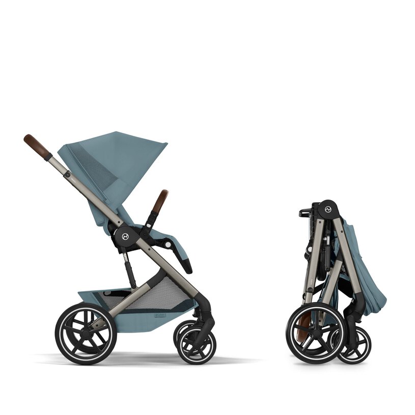 Gold Бебешка Комбинирана Количка Balios S Lux Tpe Stormy Blue 2026 + Сгъваем Кош За Новородено Cybex