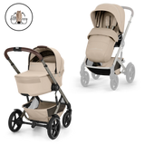 Gold Бебешка Комбинирана Количка Talos S Lux + Сгъваем Кош За Новородено Almond Beige Cybex