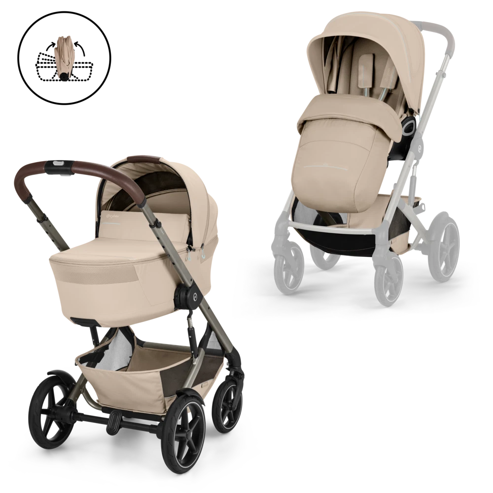 Gold Бебешка Комбинирана Количка Talos S Lux + Сгъваем Кош За Новородено Almond Beige Cybex
