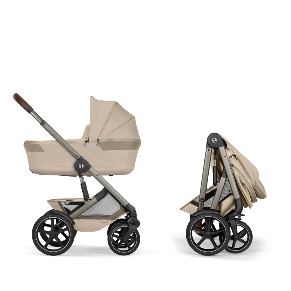 Gold Бебешка Комбинирана Количка Talos S Lux + Сгъваем Кош За Новородено Almond Beige Cybex