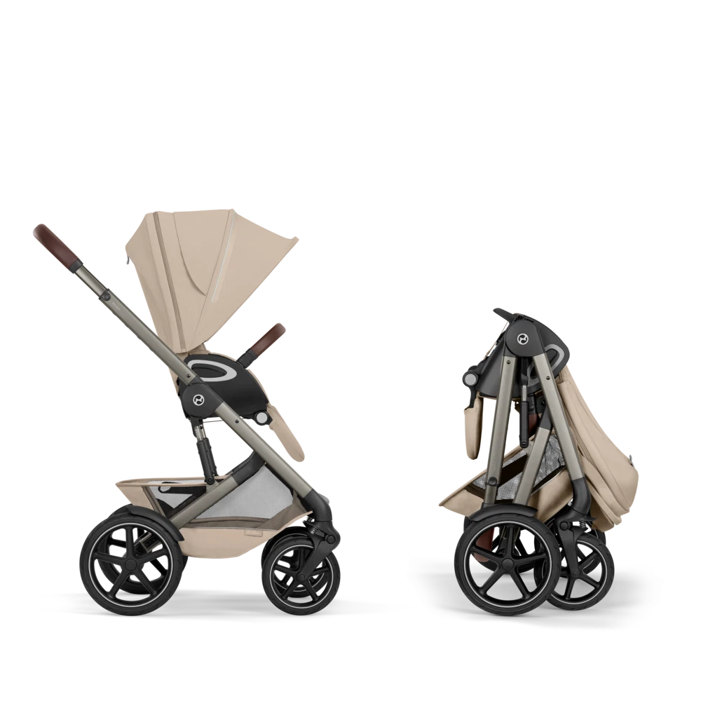 Gold Бебешка Комбинирана Количка Talos S Lux + Сгъваем Кош За Новородено Almond Beige Cybex
