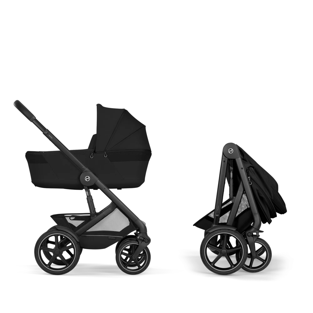 Gold Бебешка Комбинирана Количка Talos S Lux + Сгъваем Кош За Новородено Moon Black Cybex