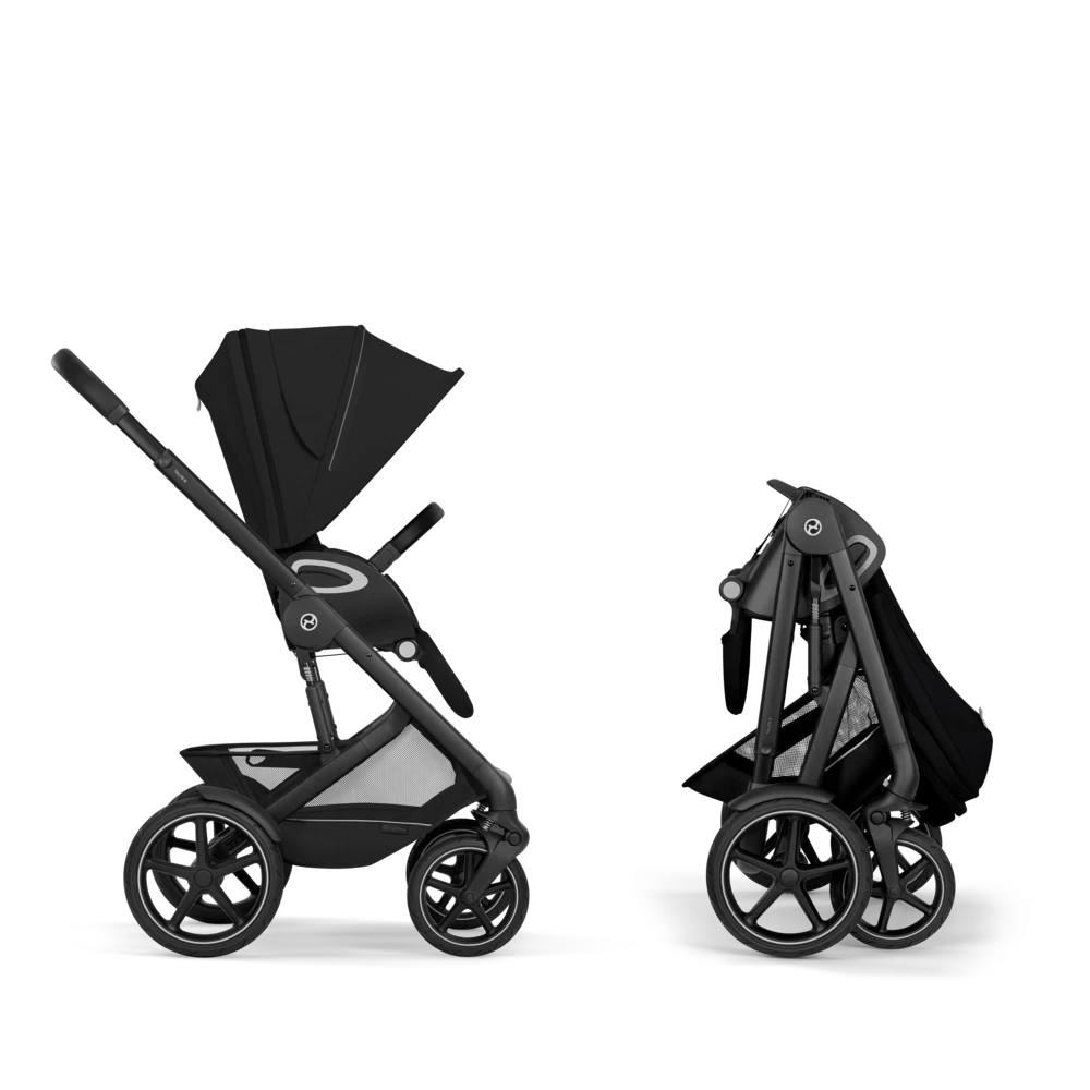 Gold Бебешка Комбинирана Количка Talos S Lux + Сгъваем Кош За Новородено Moon Black Cybex