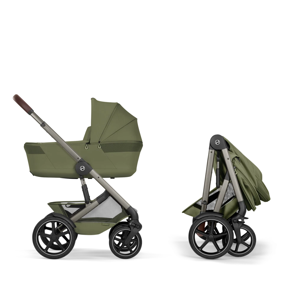 Gold Бебешка Комбинирана Количка Talos S Lux + Сгъваем Кош За Новородено Moss Green Cybex