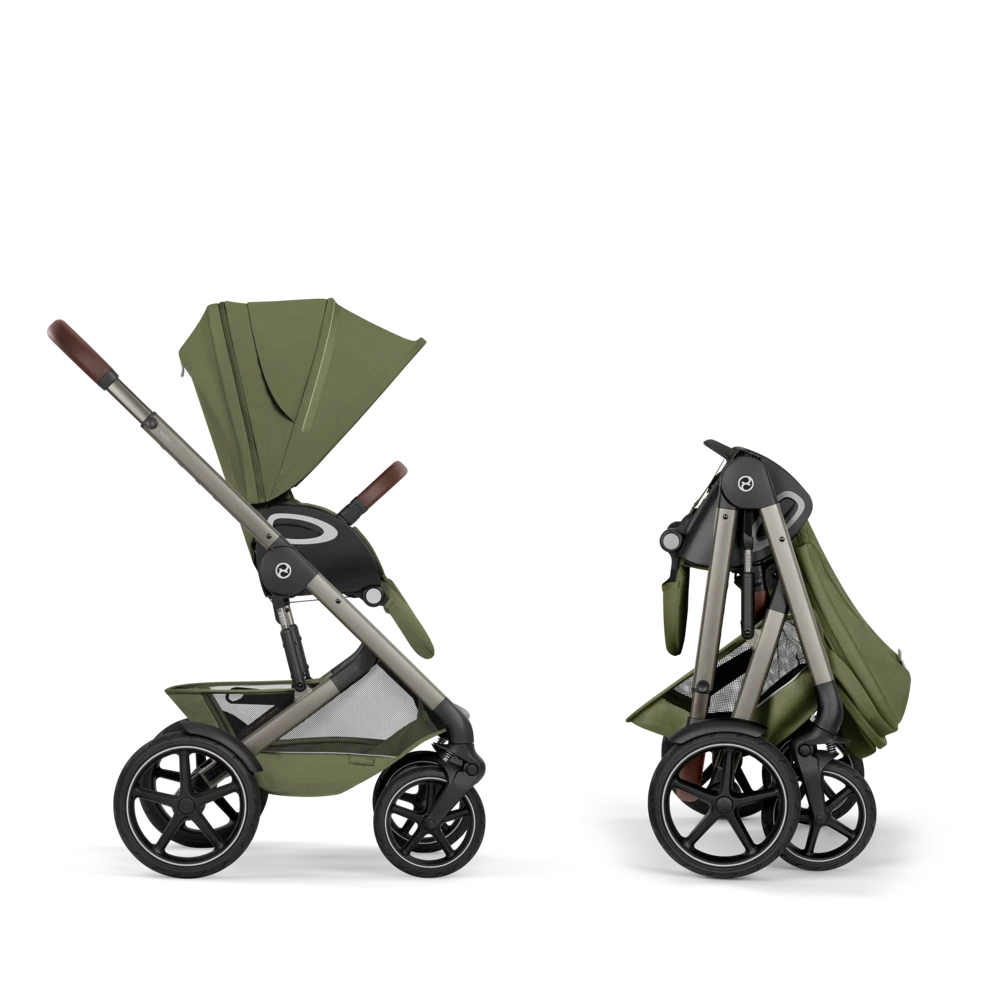 Gold Бебешка Комбинирана Количка Talos S Lux + Сгъваем Кош За Новородено Moss Green Cybex