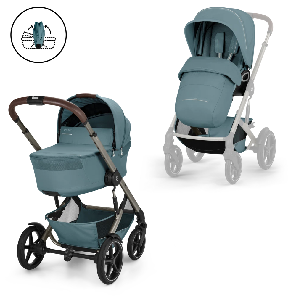 Gold Бебешка Комбинирана Количка Talos S Lux + Сгъваем Кош За Новородено Stormy Blue Cybex