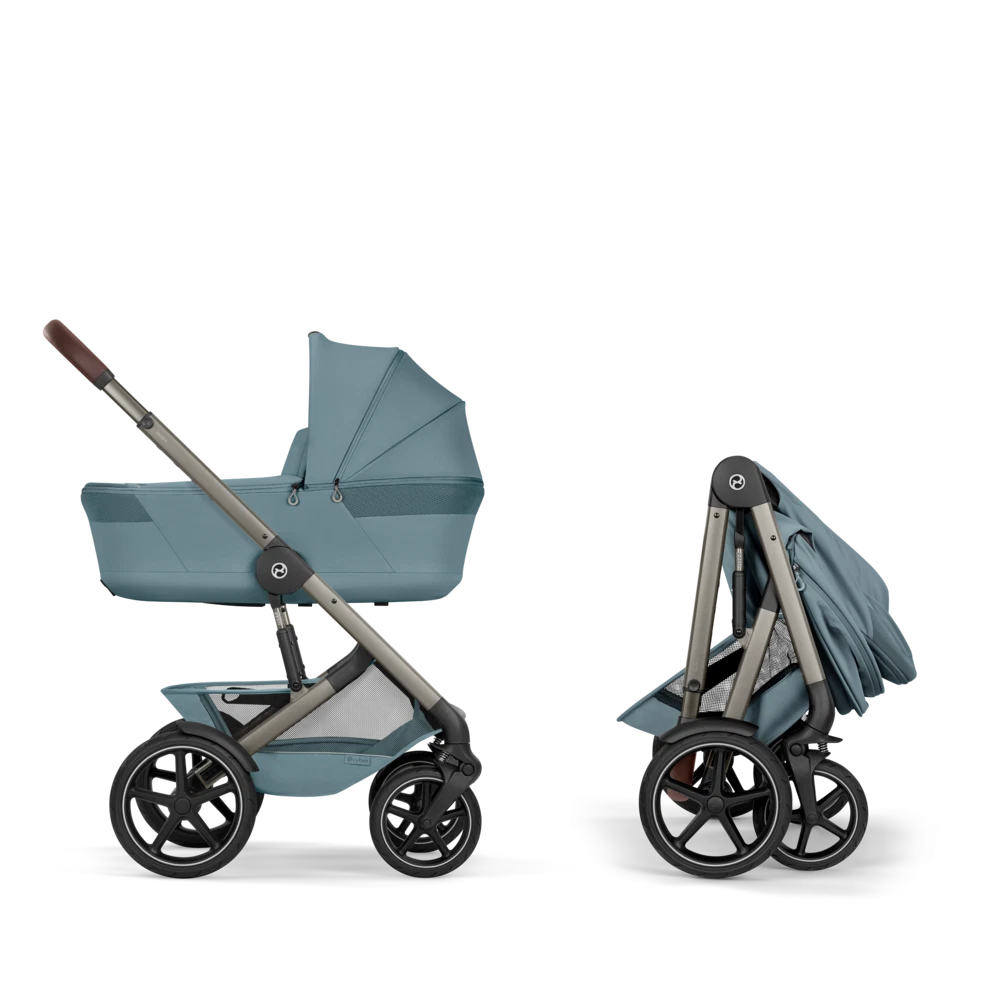 Gold Бебешка Комбинирана Количка Talos S Lux + Сгъваем Кош За Новородено Stormy Blue Cybex