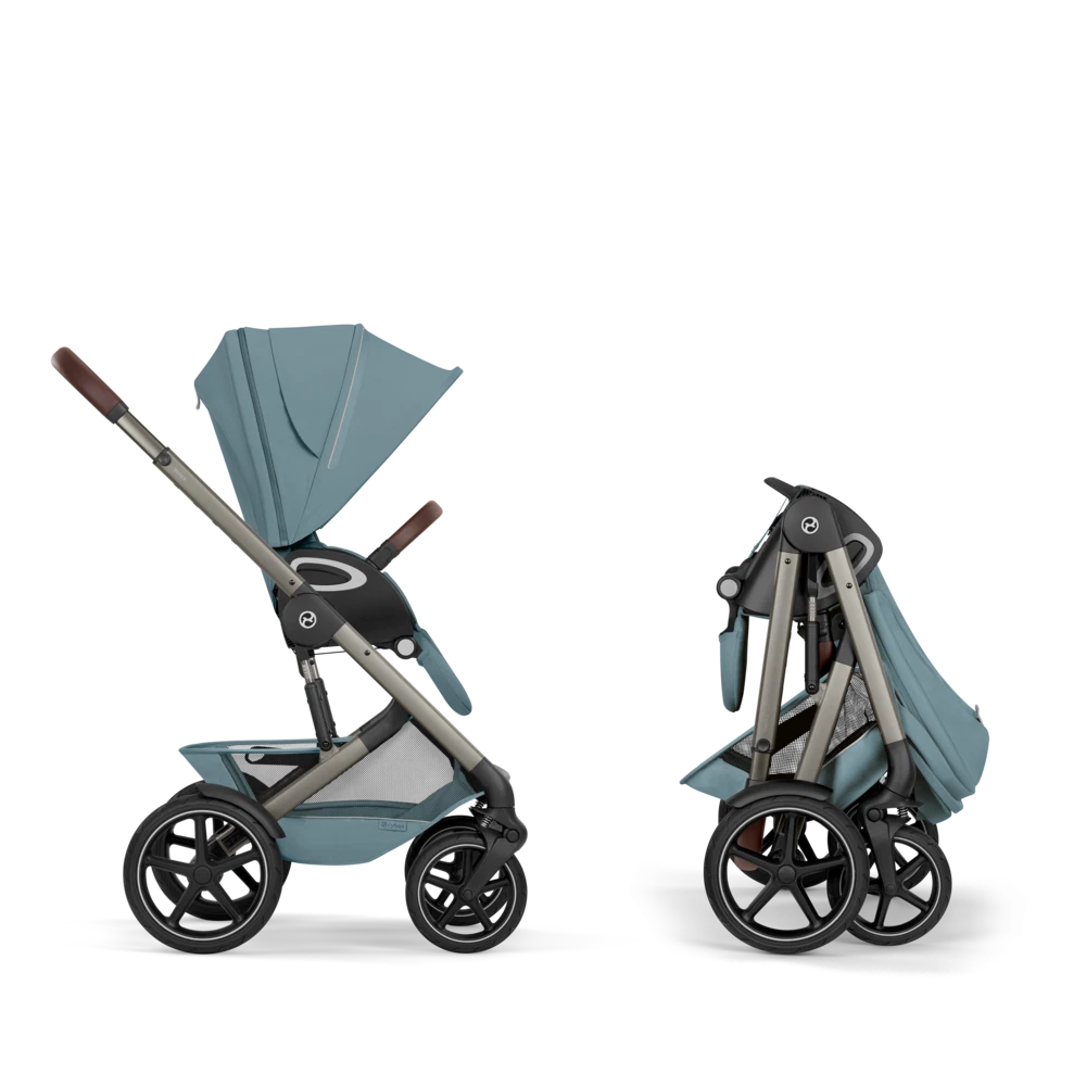 Gold Бебешка Комбинирана Количка Talos S Lux + Сгъваем Кош За Новородено Stormy Blue Cybex