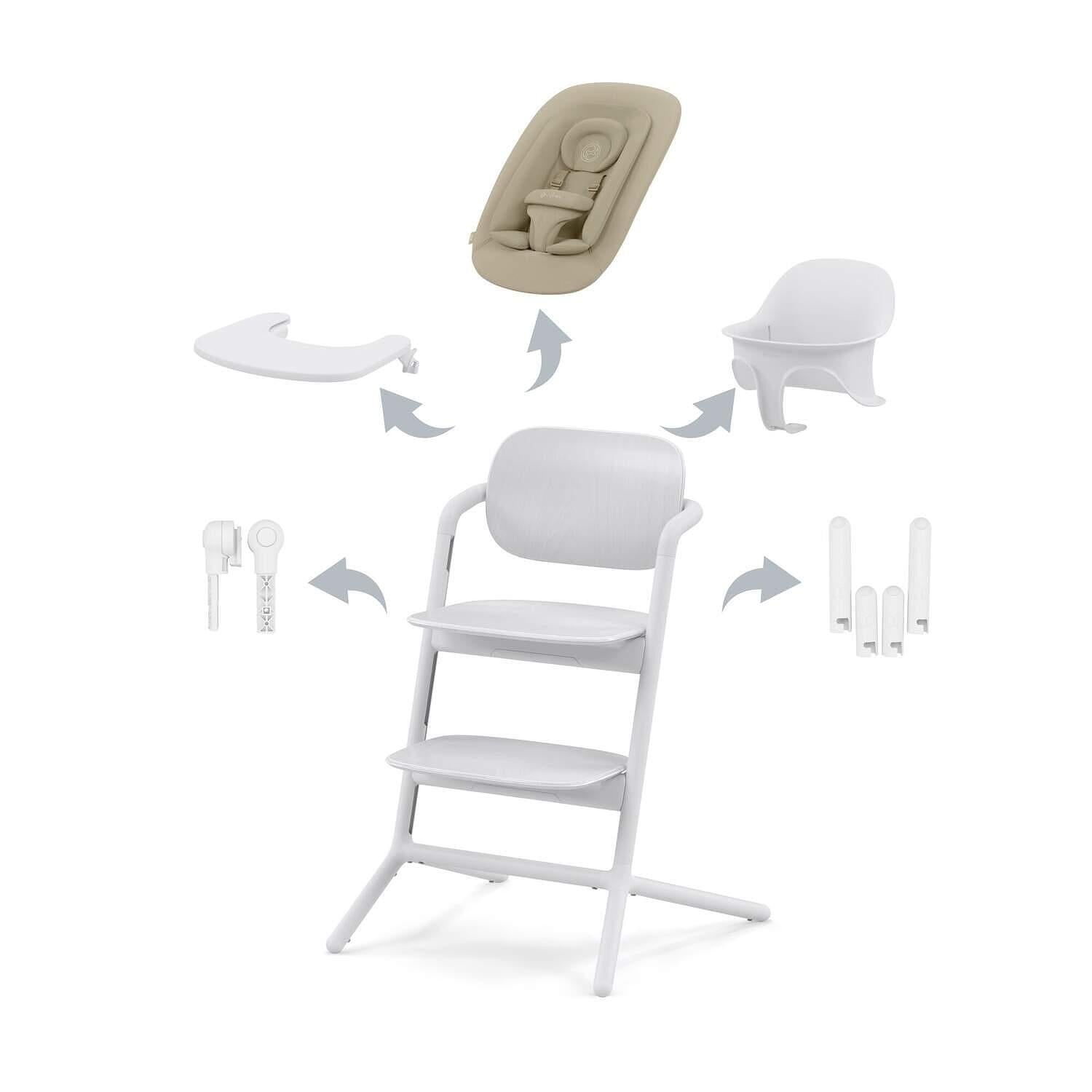 Gold Стол За Хранене Lemo 4 В 1 Set All White Cybex