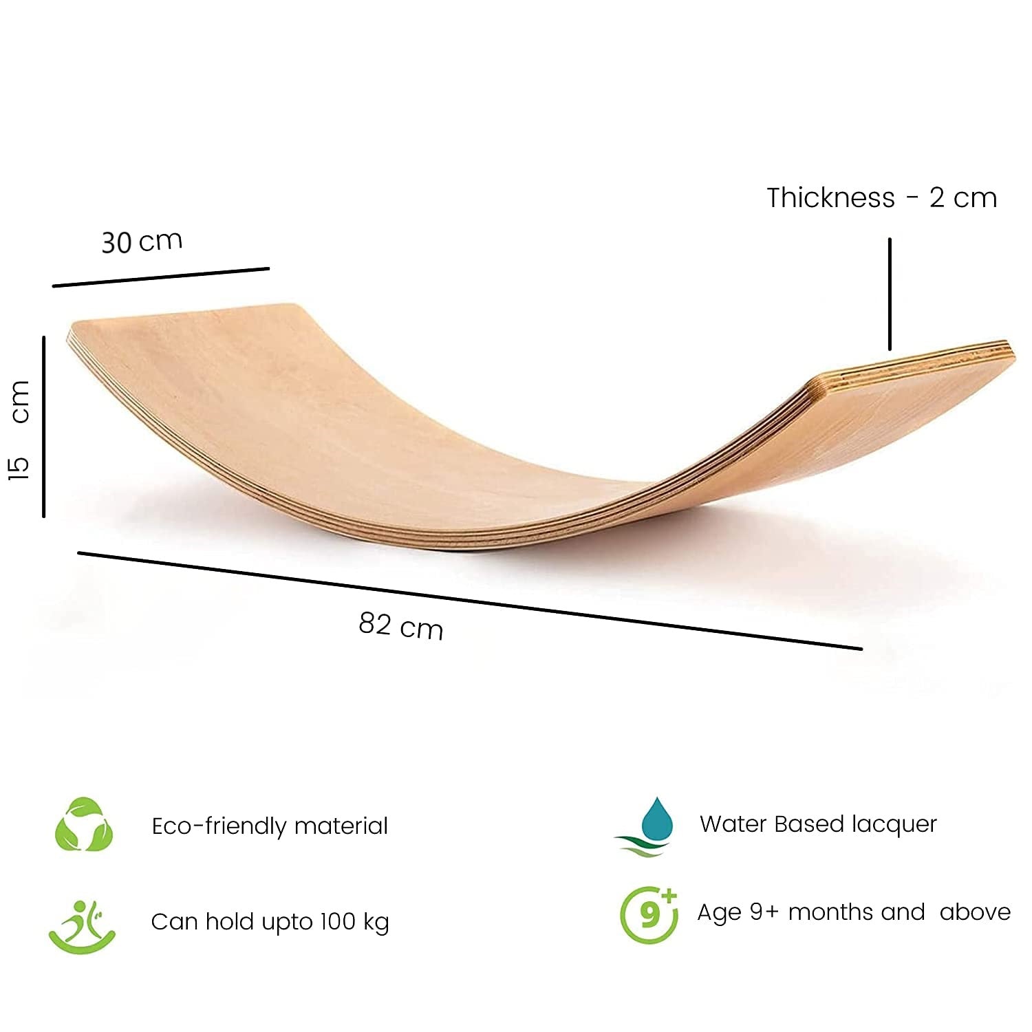 Ginger Home Placă de echilibru din lemn – Jucărie sigură pentru copii, 82x30x15 cm