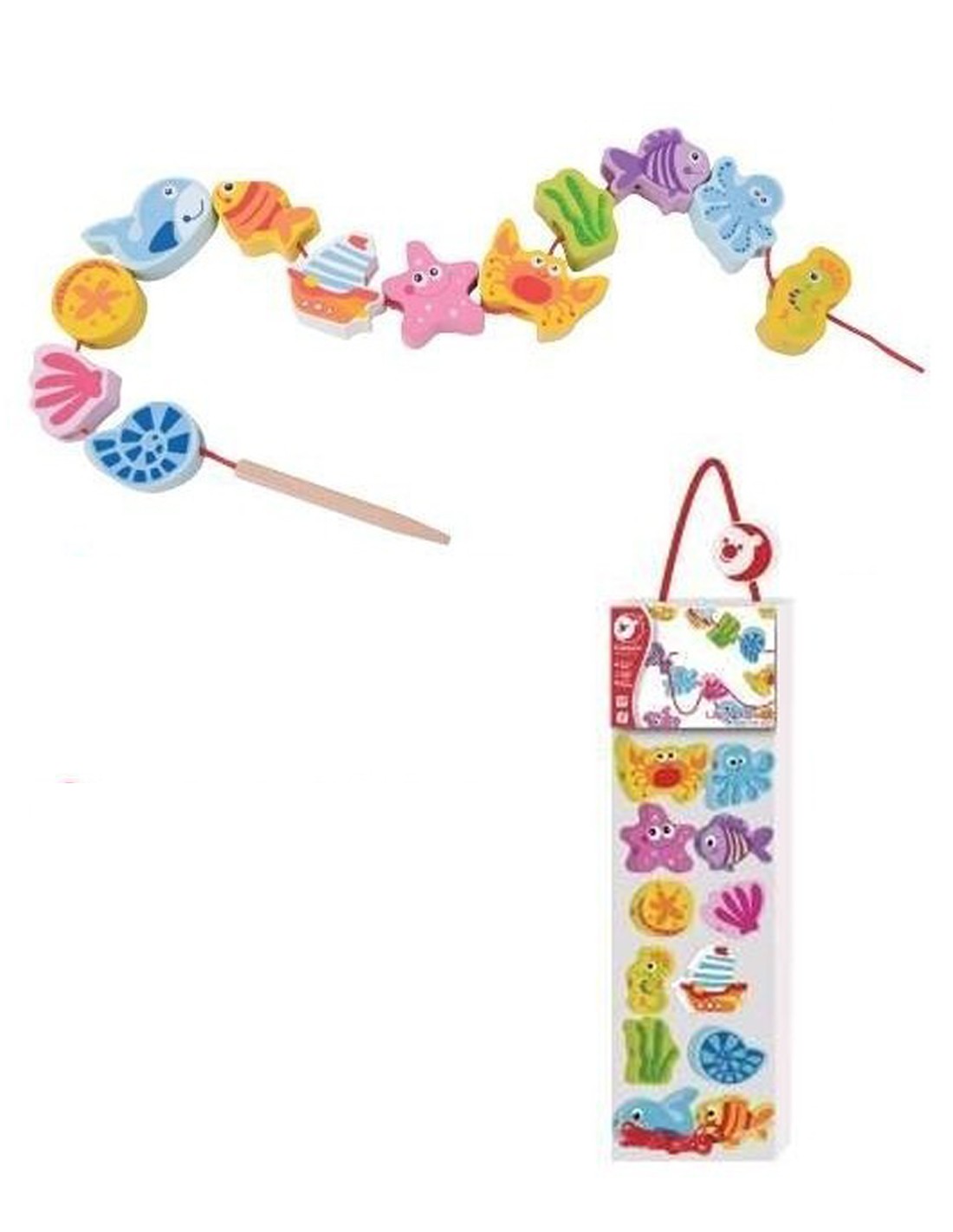 Дървена Играчка За Нанизване С Морски Обитатели - Умения И Творчество - Classic World - BebeMama