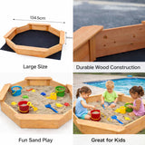 Детски Дървен Пясъчник 8 Странен Модел С 4 Седалки, 134.5×134.5 См Ginger Home