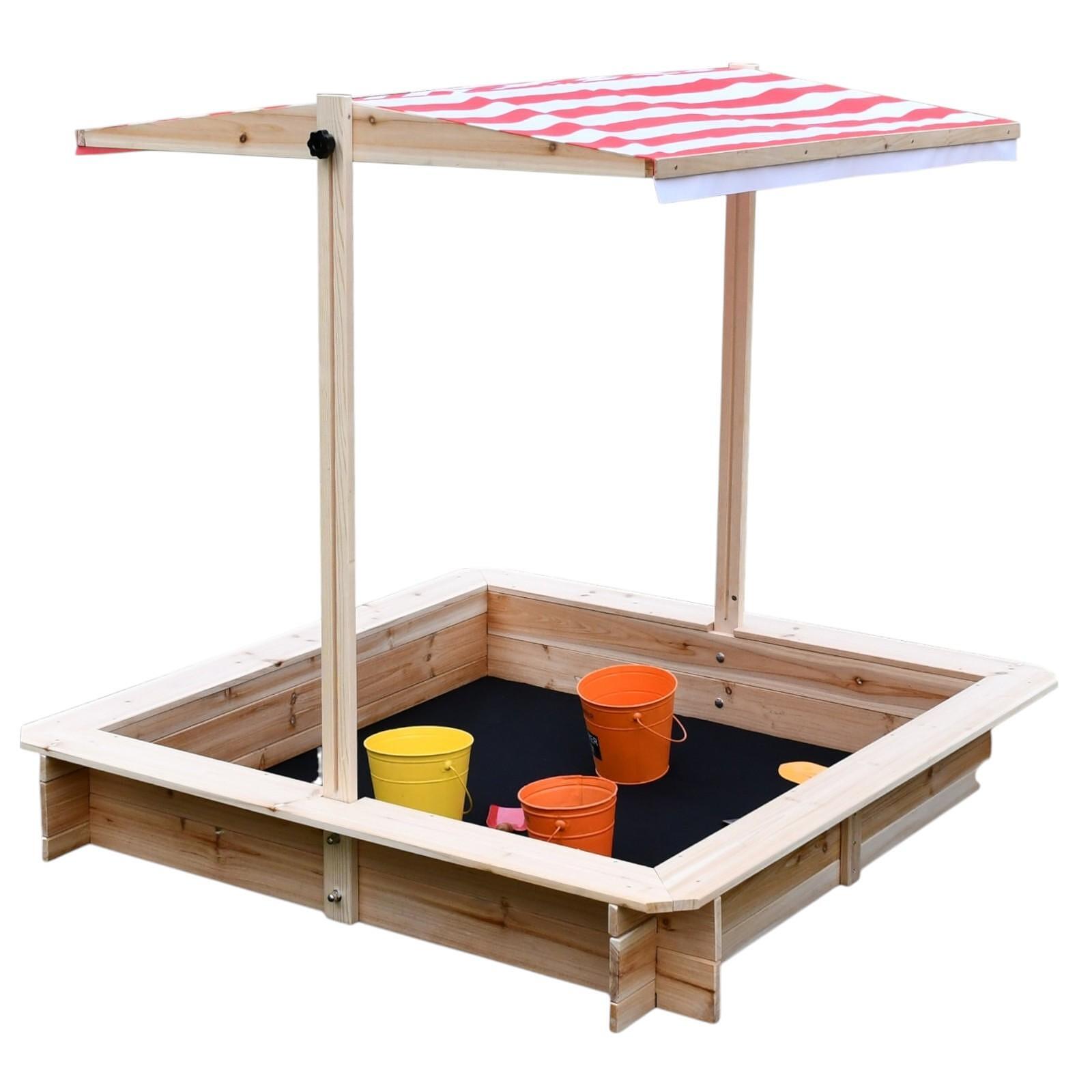 Детски Пясъчник Ginger Home С Регулируем Покрив С Uv Защита, 117X117X113 См, Дървен – Идеален За Игра На Открито