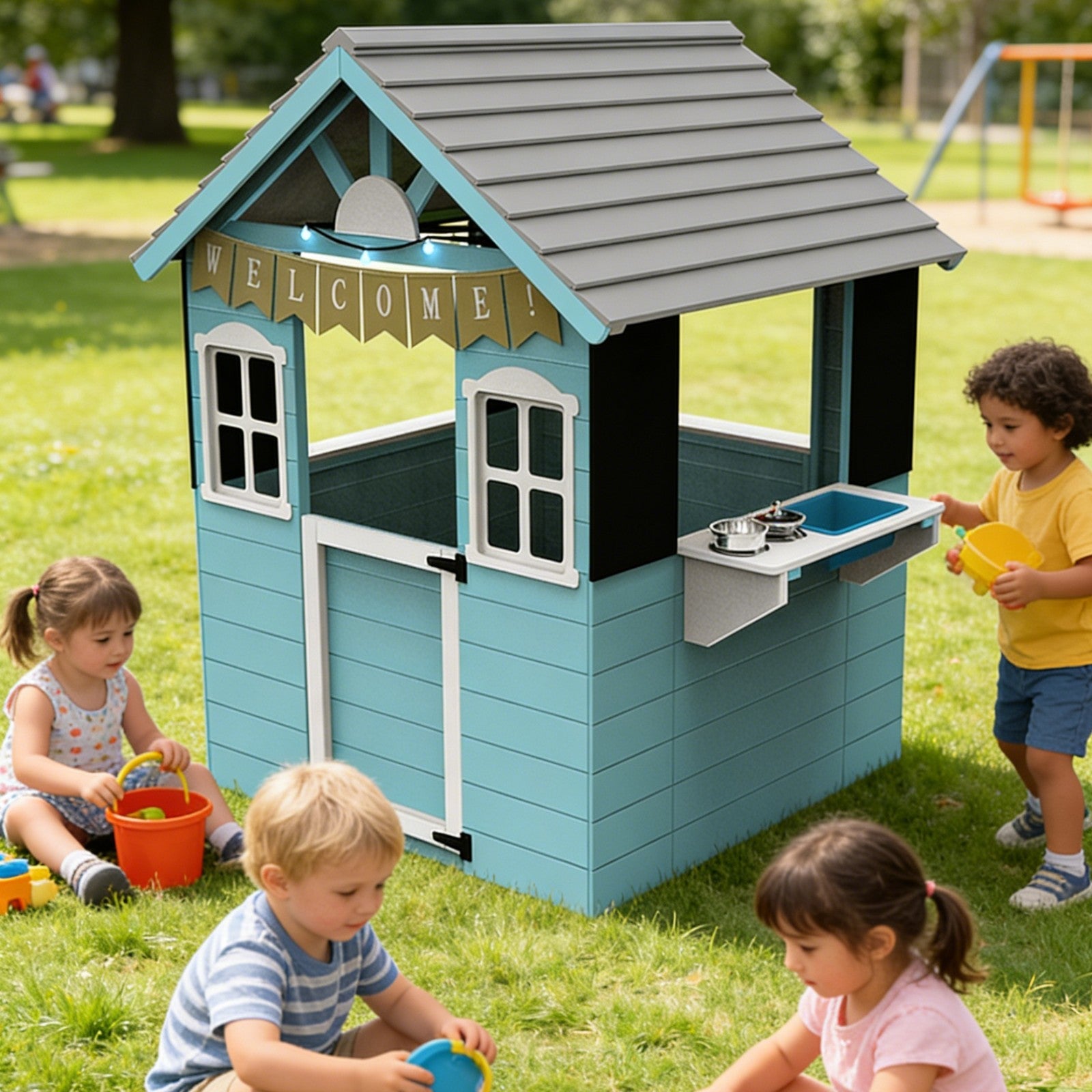 Детска Дървена Къща За Игра С Кухня 110×103×137 См Ginger Home