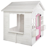 Детска Дървена Къщичка За Игра Градинска Къща С Прозорци И Саксии, Бяла, 123×106×125 См Ginger Home