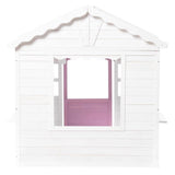 Детска Дървена Къщичка За Игра Градинска Къща С Прозорци И Саксии, Бяла, 123×106×125 См Ginger Home