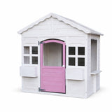 Детска Дървена Къщичка За Игра Градинска Къща С Прозорци И Саксии, Бяла, 123×106×125 См Ginger Home