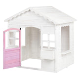 Детска Дървена Къщичка За Игра Градинска Къща С Прозорци И Саксии, Бяла, 123×106×125 См Ginger Home