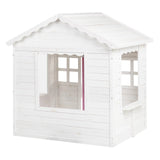 Детска Дървена Къщичка За Игра Градинска Къща С Прозорци И Саксии, Бяла, 123×106×125 См Ginger Home