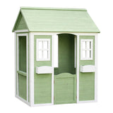 Детска Дървена Къщичка За Игра На Открито Градинска Къща За Деца, Зелено И Бяло, 107×90×144 См Ginger Home