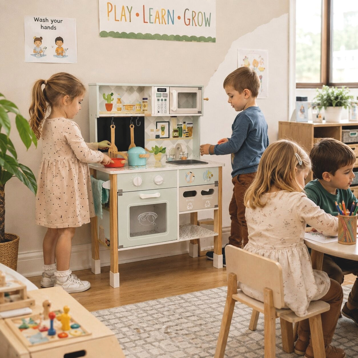 Детска Дървена Кухня С Електронен Котлон, Микровълнова, Фурна, Мивка И Аксесоари, Масивно Дърво И Mdf, 60x26.5x91 См Ginger Home