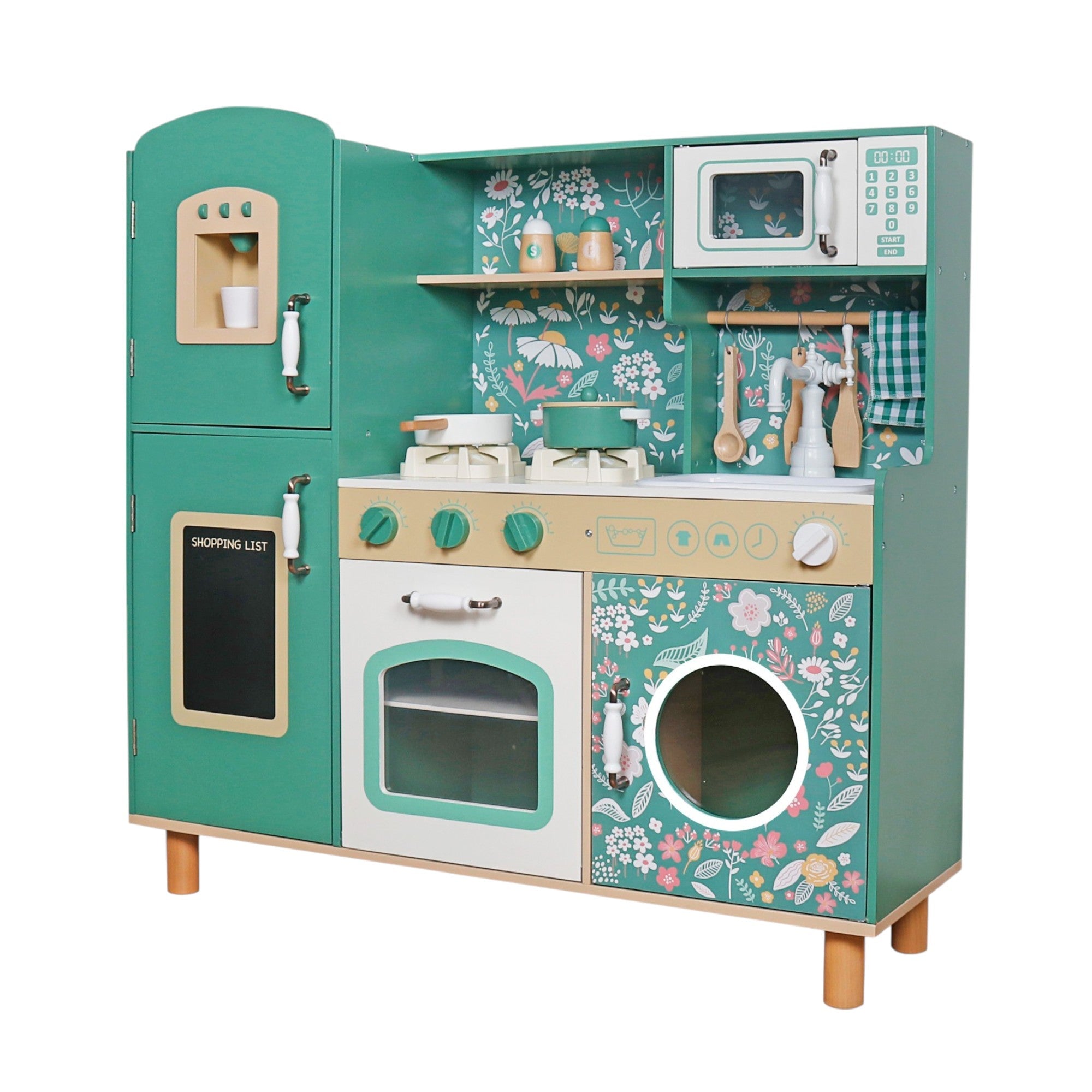 Bucătărie din lemn pentru copii Ginger Home - Stil vintage cu plite electronice, lumini, sunete și accesorii funcționale, 91x31x90 cm