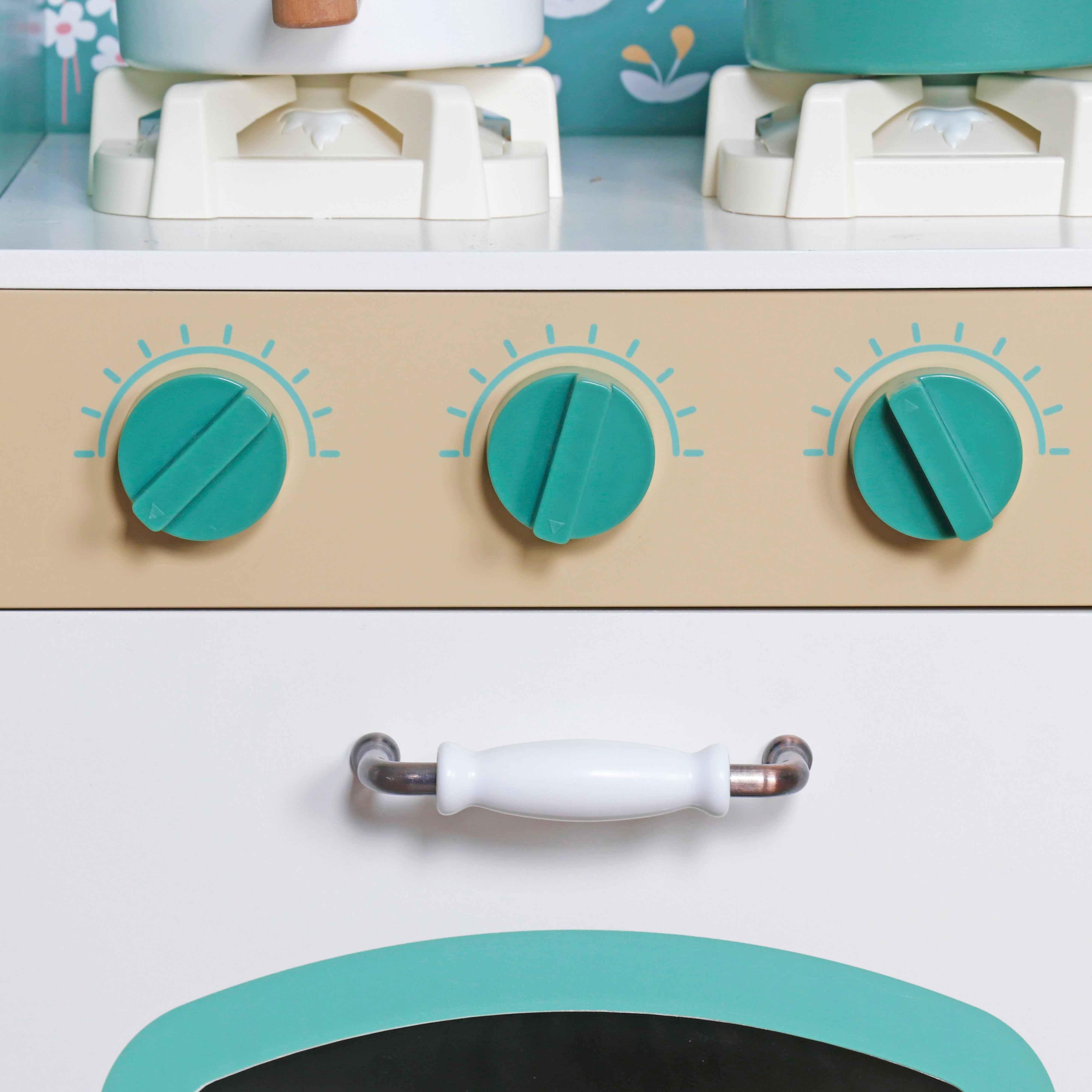 Детска Дървена Кухня Ginger Home – Винтидж Стил С Електронни Котлони, Светлини, Звуци И Функционални Аксесоари, 91X31X90 См