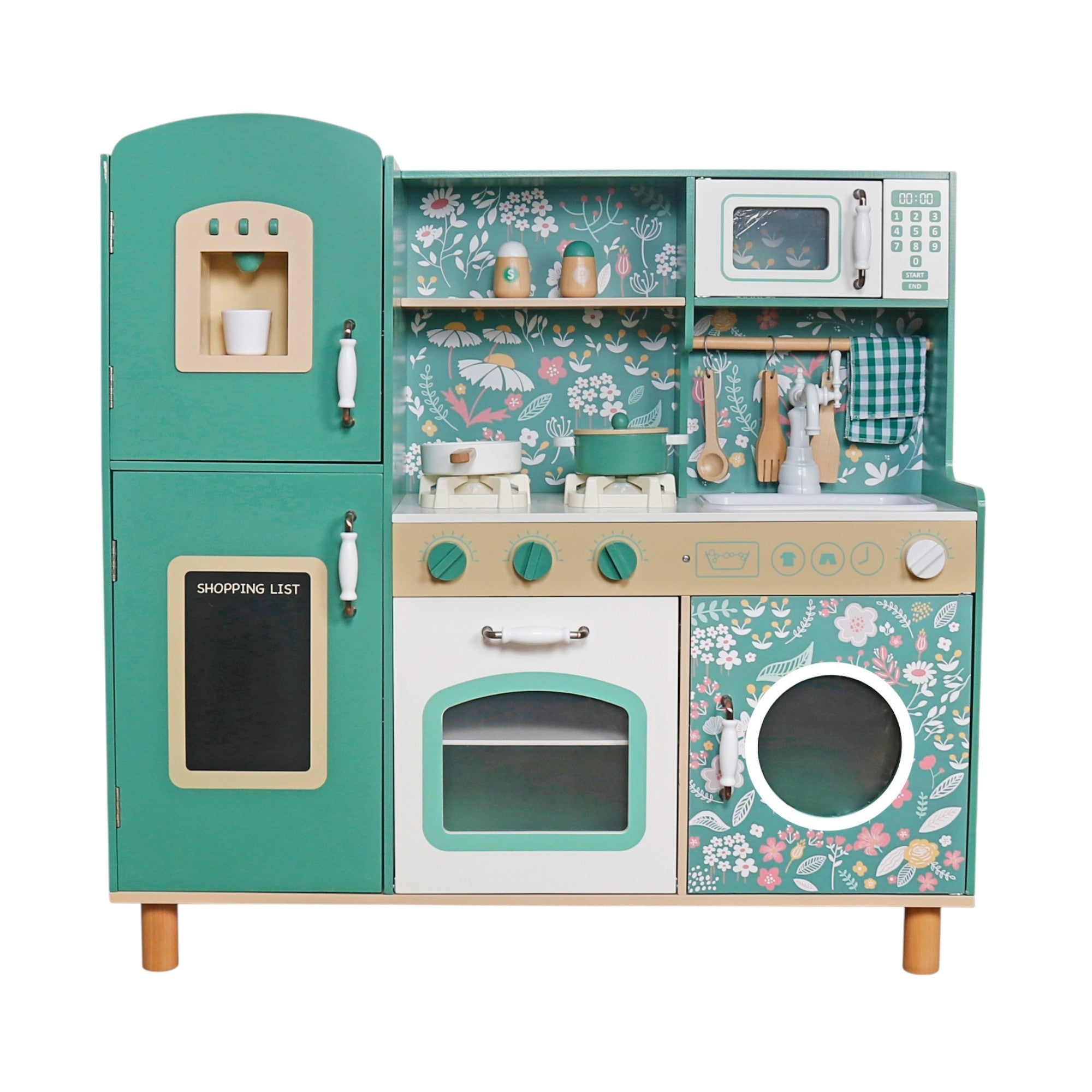 Bucătărie din lemn pentru copii Ginger Home - Stil vintage cu plite electronice, lumini, sunete și accesorii funcționale, 91x31x90 cm