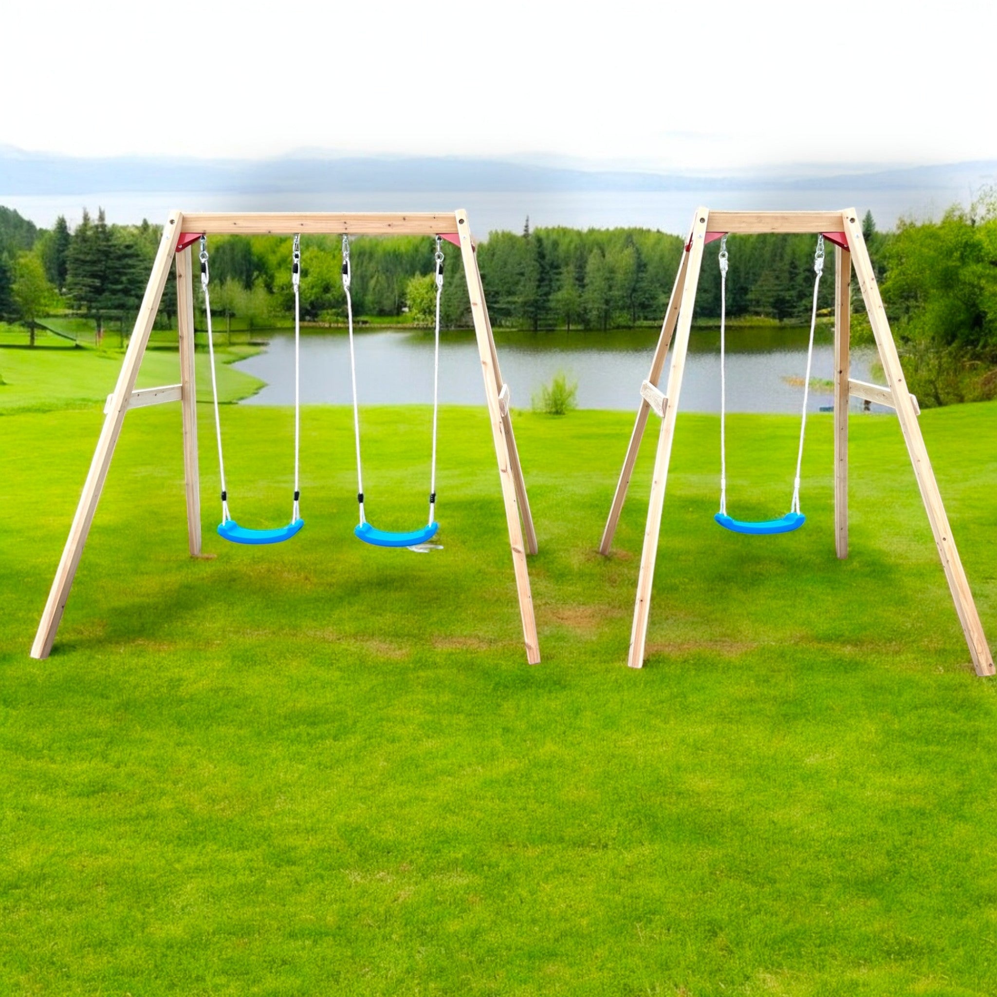 Leagăn din lemn pentru copii Technical Hara, Ginger Home, 156x200x201 cm, joc în siguranță în aer liber