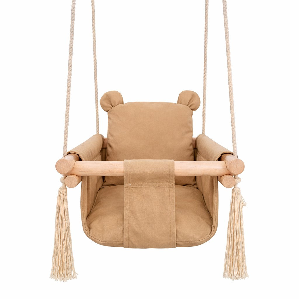 Детска Дървена Люлка Мече Мека Памучна Седалка, До 30 Кг, 28×28×196 См Ginger Home